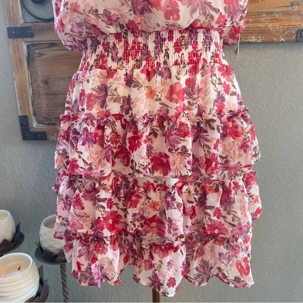 NWT 1. State Floral High Shirred Neck Sleeveless Ruffle Skirt Mini Dress -Sz XL - Picture 6 of 16